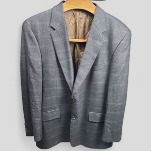 RALPH LAUREN | Charcoal Brown Glen Plaid Lambswool Made In Canada Blazer | 48 T